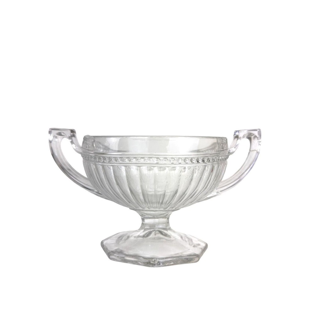 Antique Imperial Glass Co No 582 Clear Manganese Glow Glass Footed Bowl (Cracks)